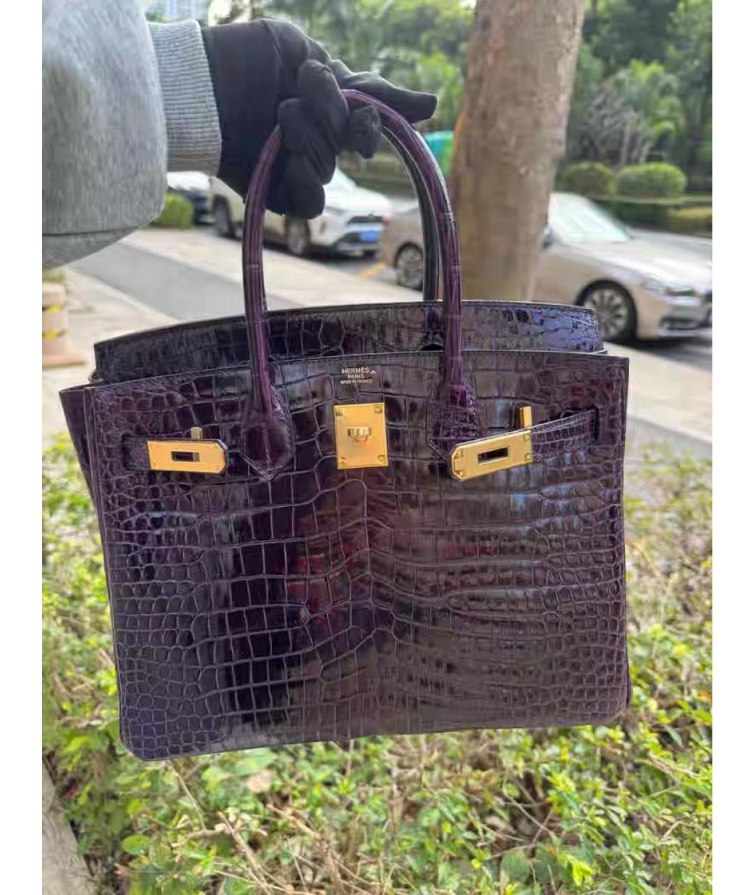 HERMES Фиолетовая кожаная сумка с короткими ручками, фото 6