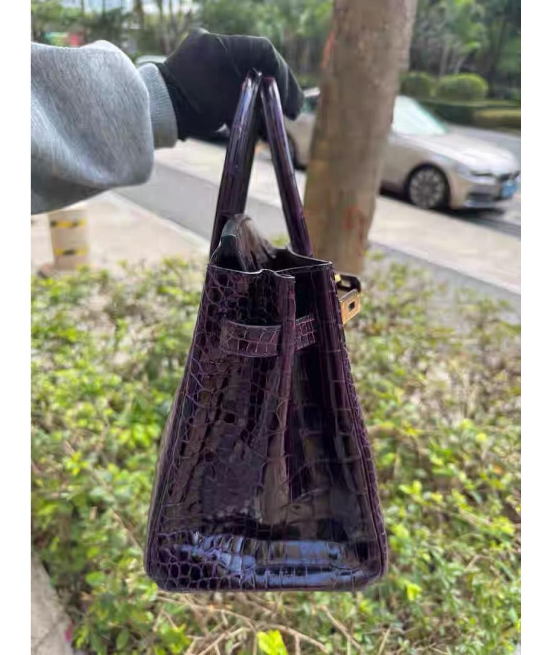 HERMES Фиолетовая кожаная сумка с короткими ручками, фото 4