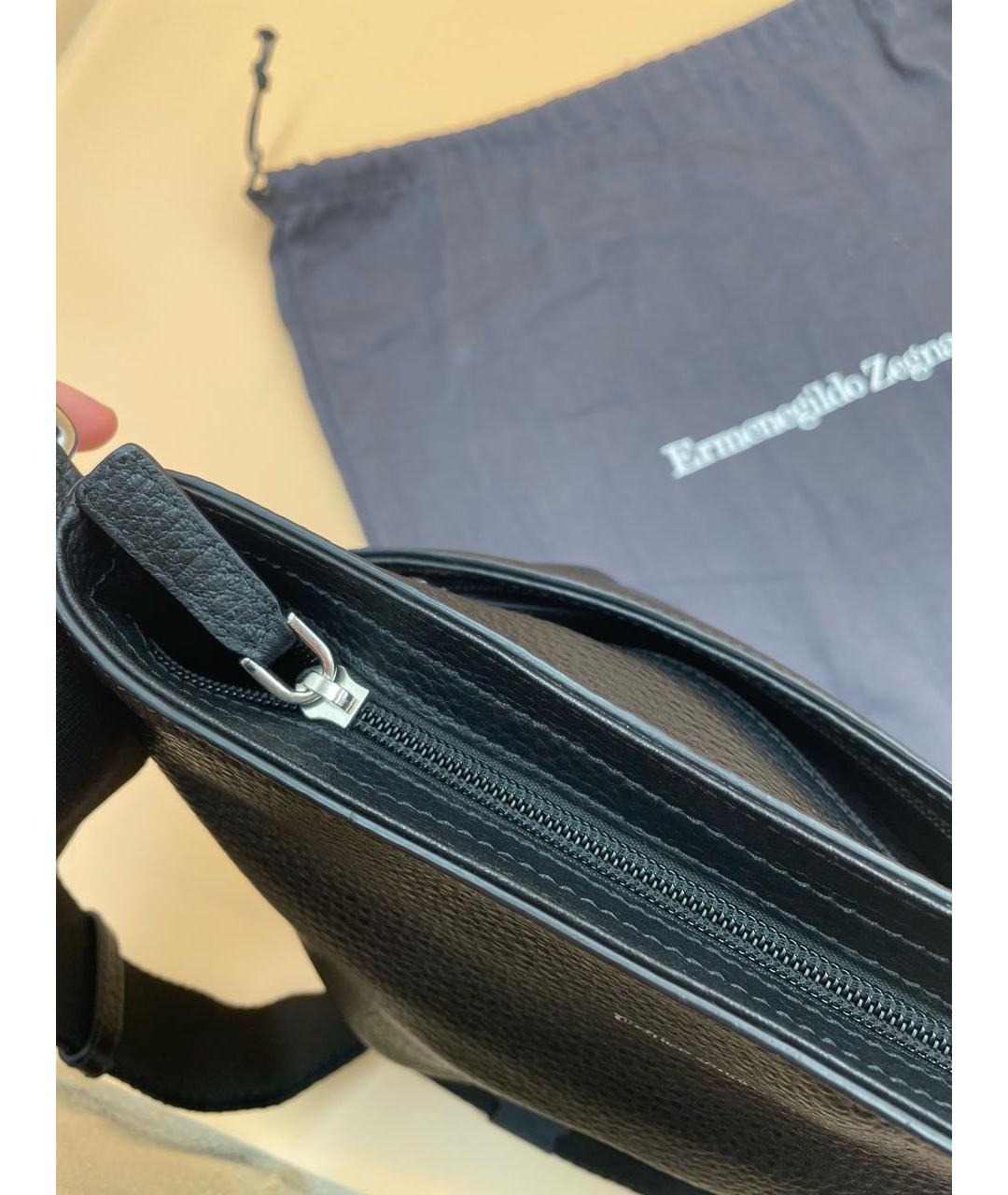 ERMENEGILDO ZEGNA XXX Черная кожаная сумка на плечо, фото 7