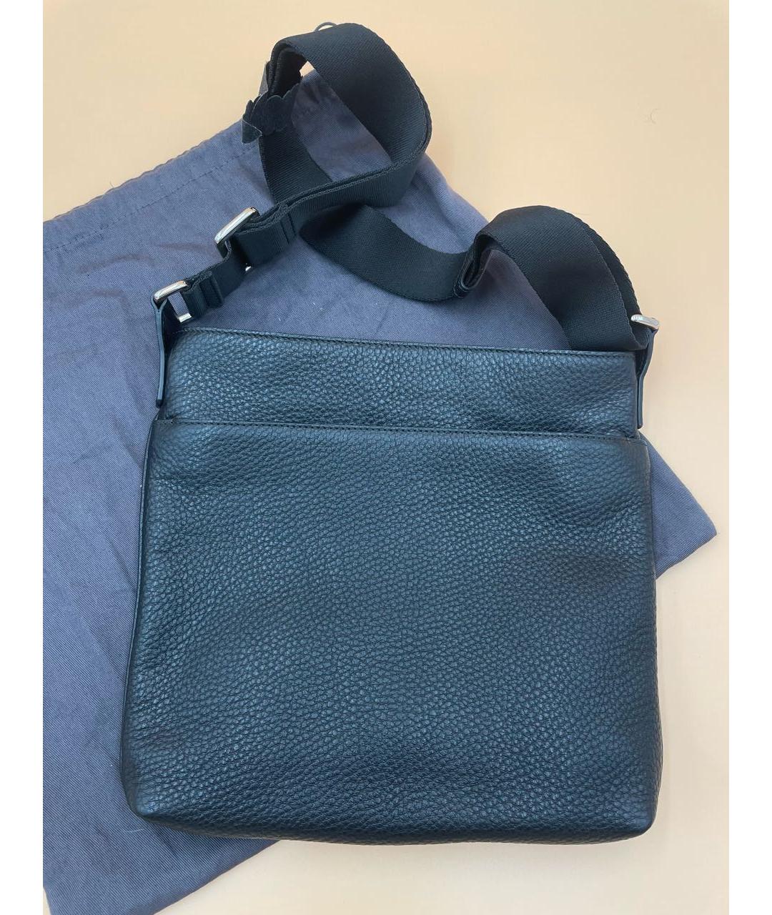 ERMENEGILDO ZEGNA XXX Черная кожаная сумка на плечо, фото 5