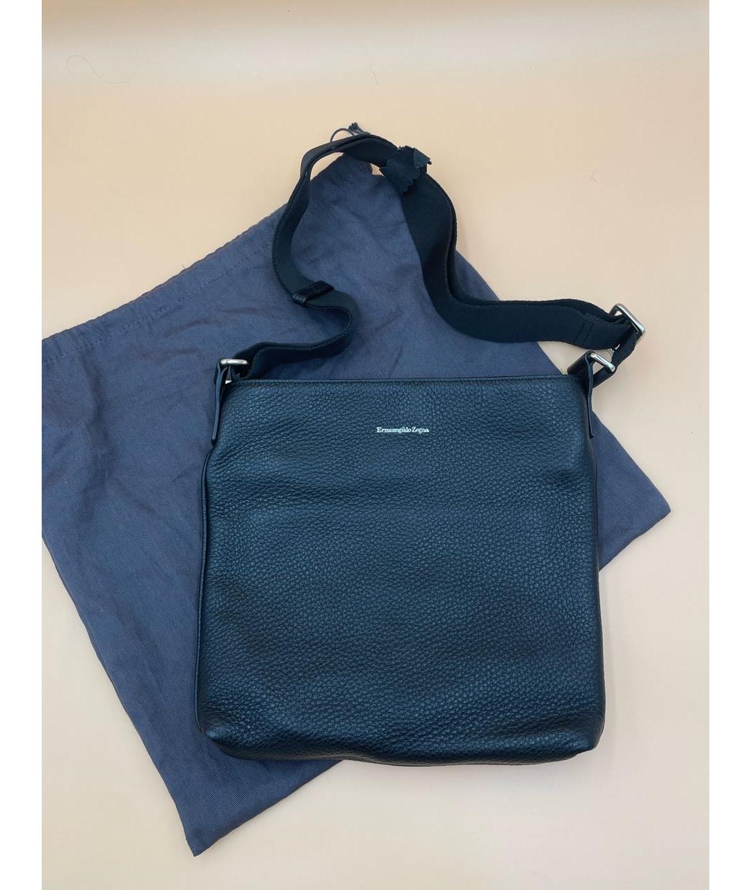 ERMENEGILDO ZEGNA XXX Черная кожаная сумка на плечо, фото 9