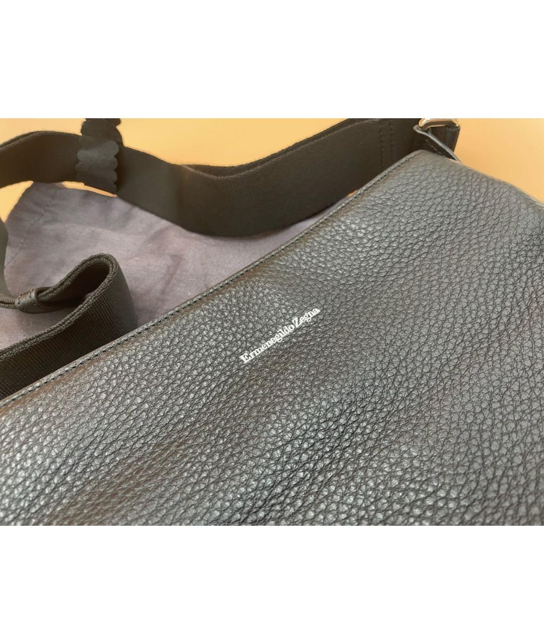 ERMENEGILDO ZEGNA XXX Черная кожаная сумка на плечо, фото 3