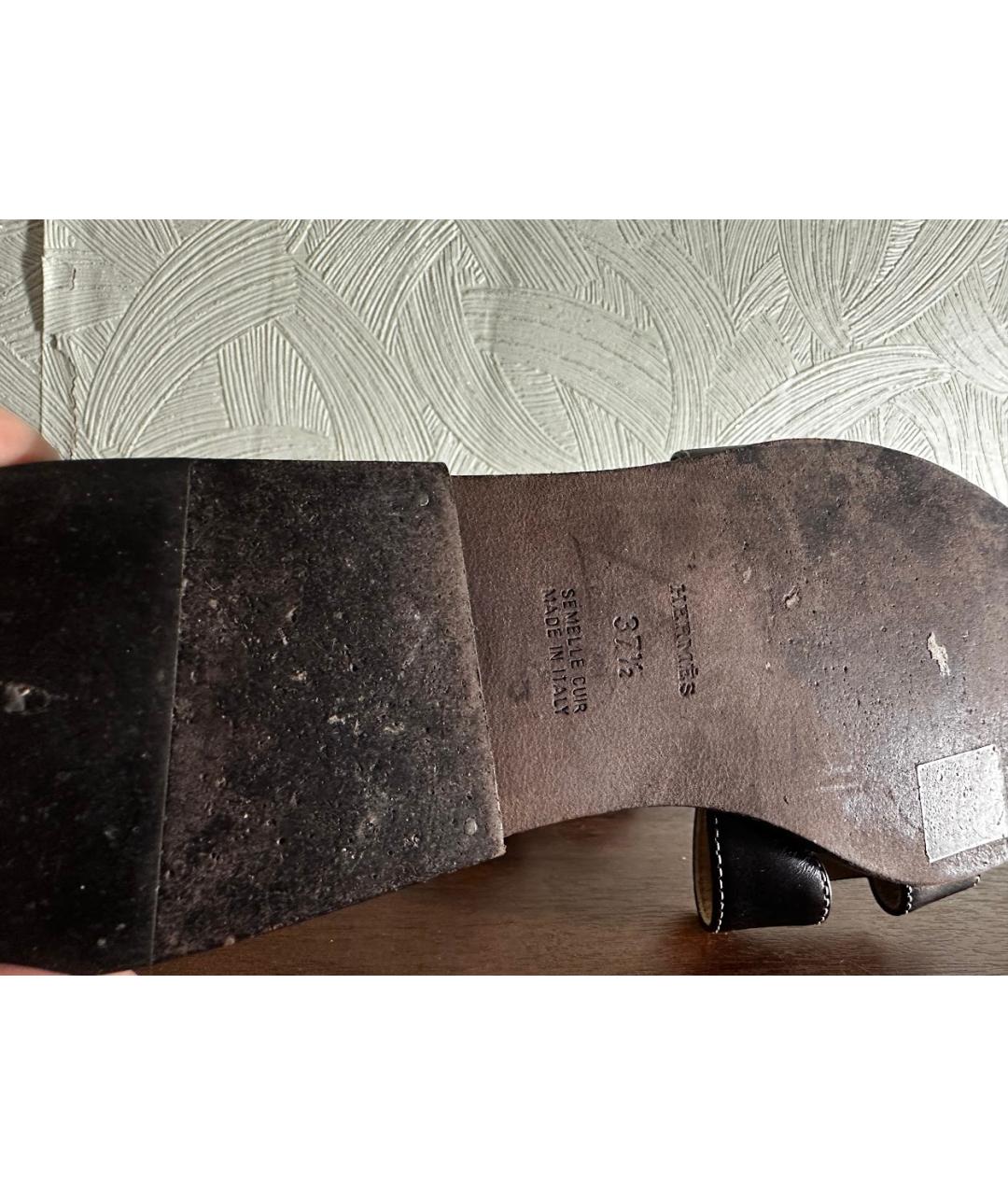 HERMES Коричневые кожаные шлепанцы, фото 4