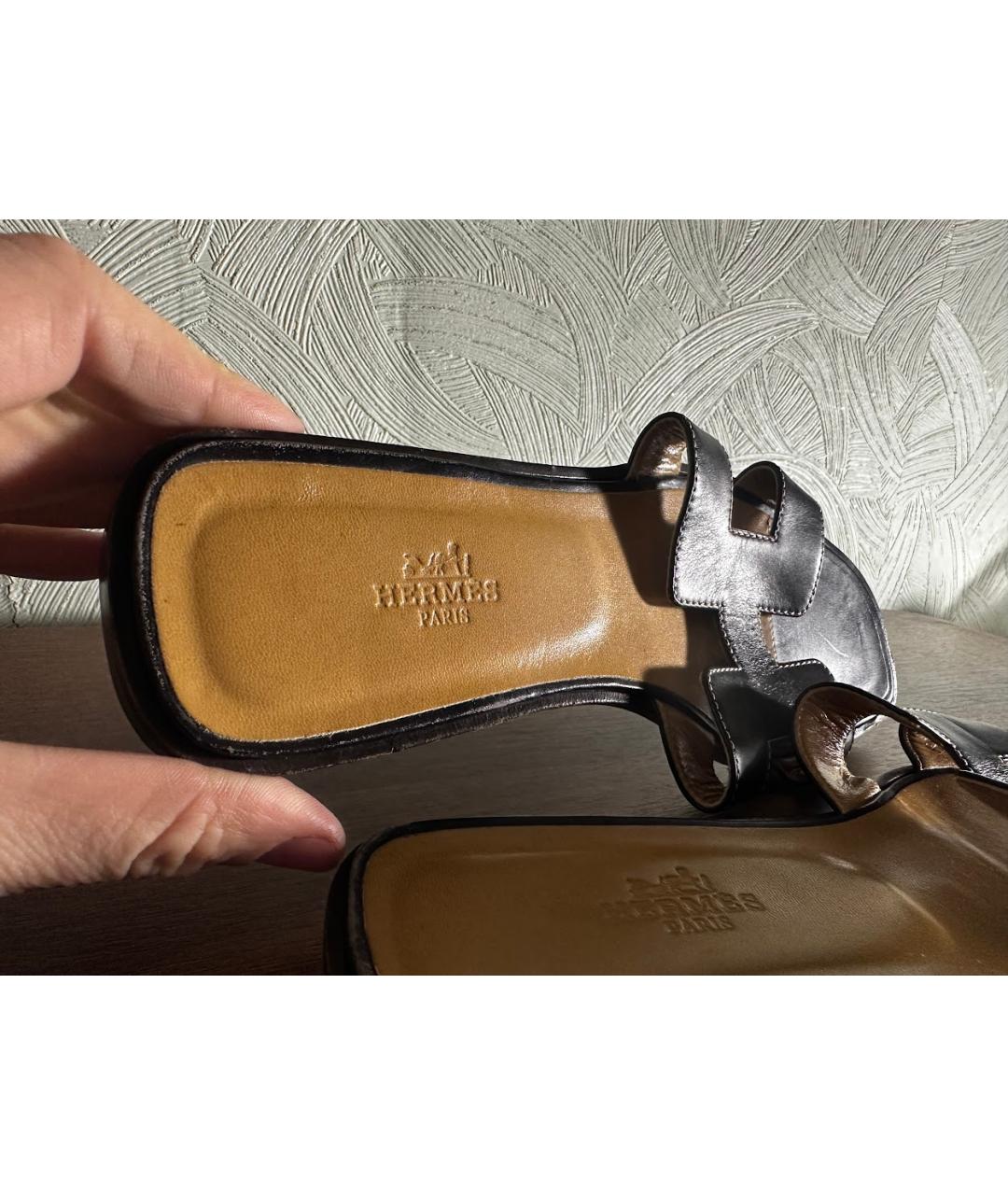 HERMES Коричневые кожаные шлепанцы, фото 3