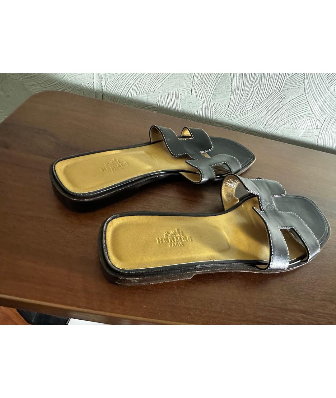 HERMES Коричневые кожаные шлепанцы, фото 5