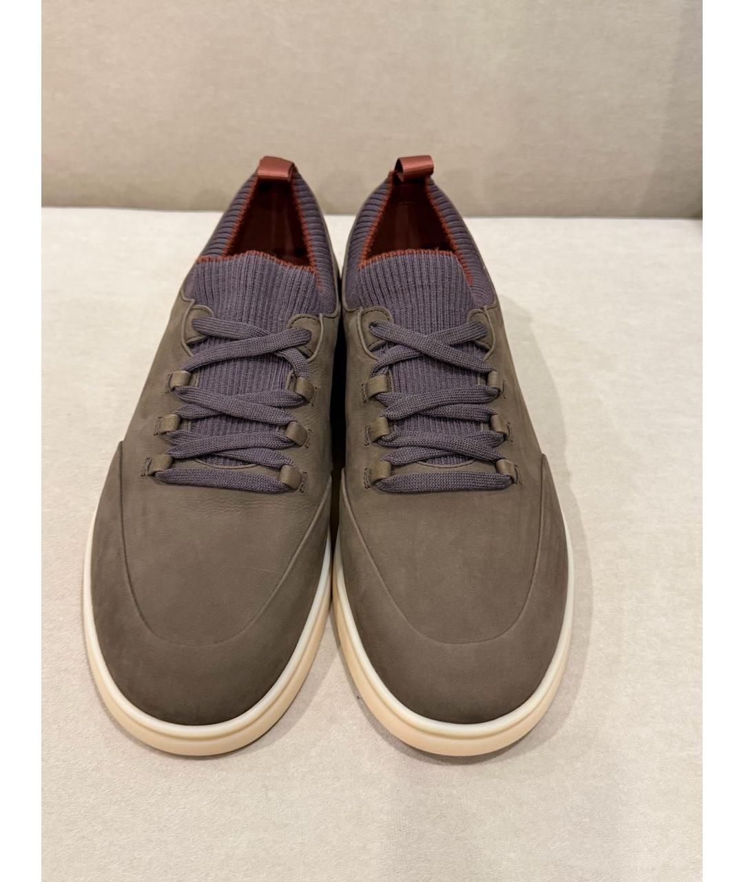 LORO PIANA Хаки нубуковые низкие кроссовки / кеды, фото 2