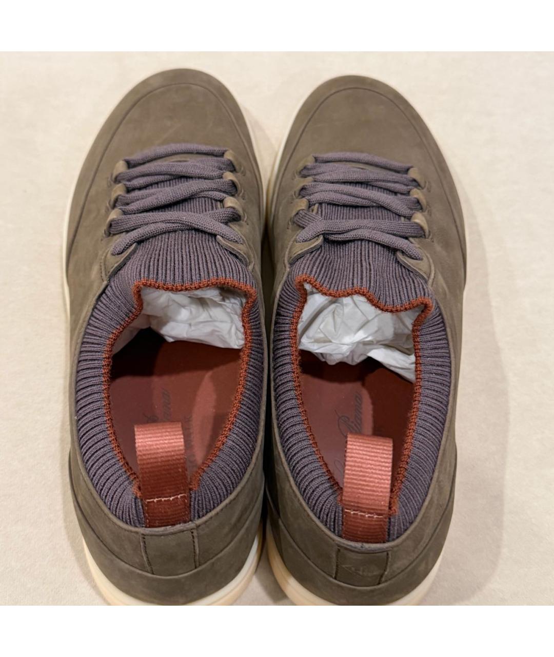 LORO PIANA Хаки нубуковые низкие кроссовки / кеды, фото 3