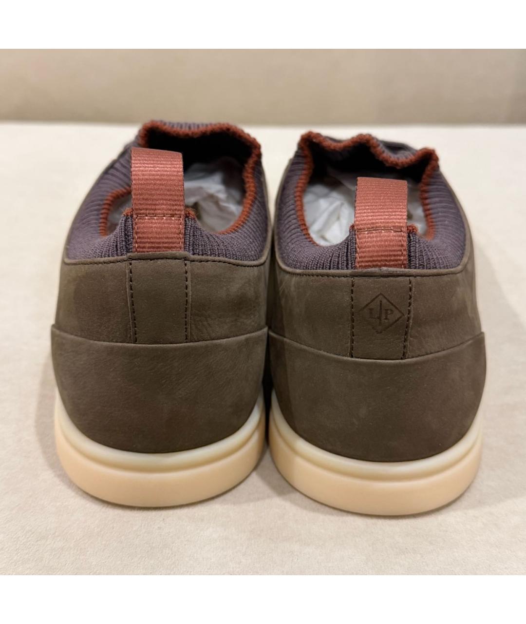 LORO PIANA Хаки нубуковые низкие кроссовки / кеды, фото 4