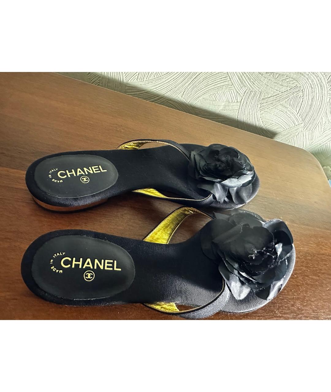 CHANEL Черные текстильные шлепанцы, фото 3
