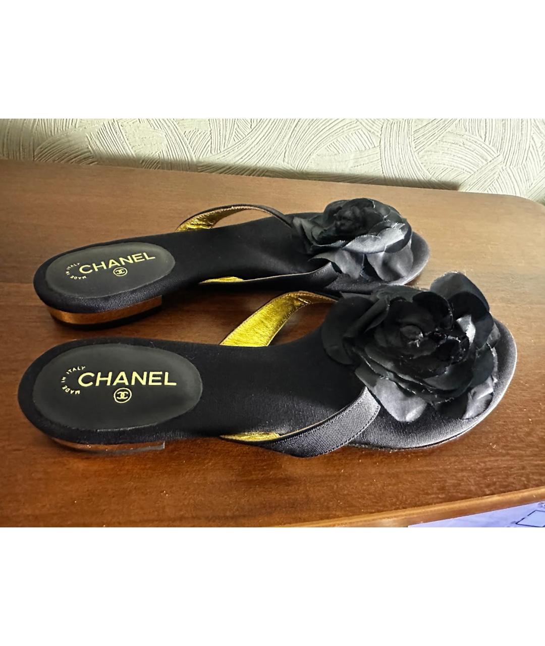 CHANEL Черные текстильные шлепанцы, фото 5