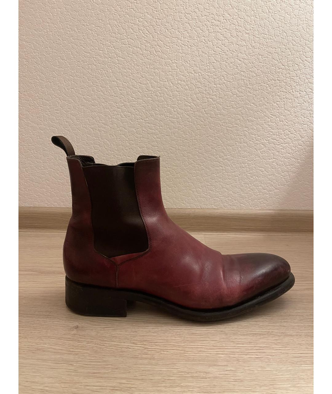 SANTONI Бордовые кожаные высокие ботинки, фото 6