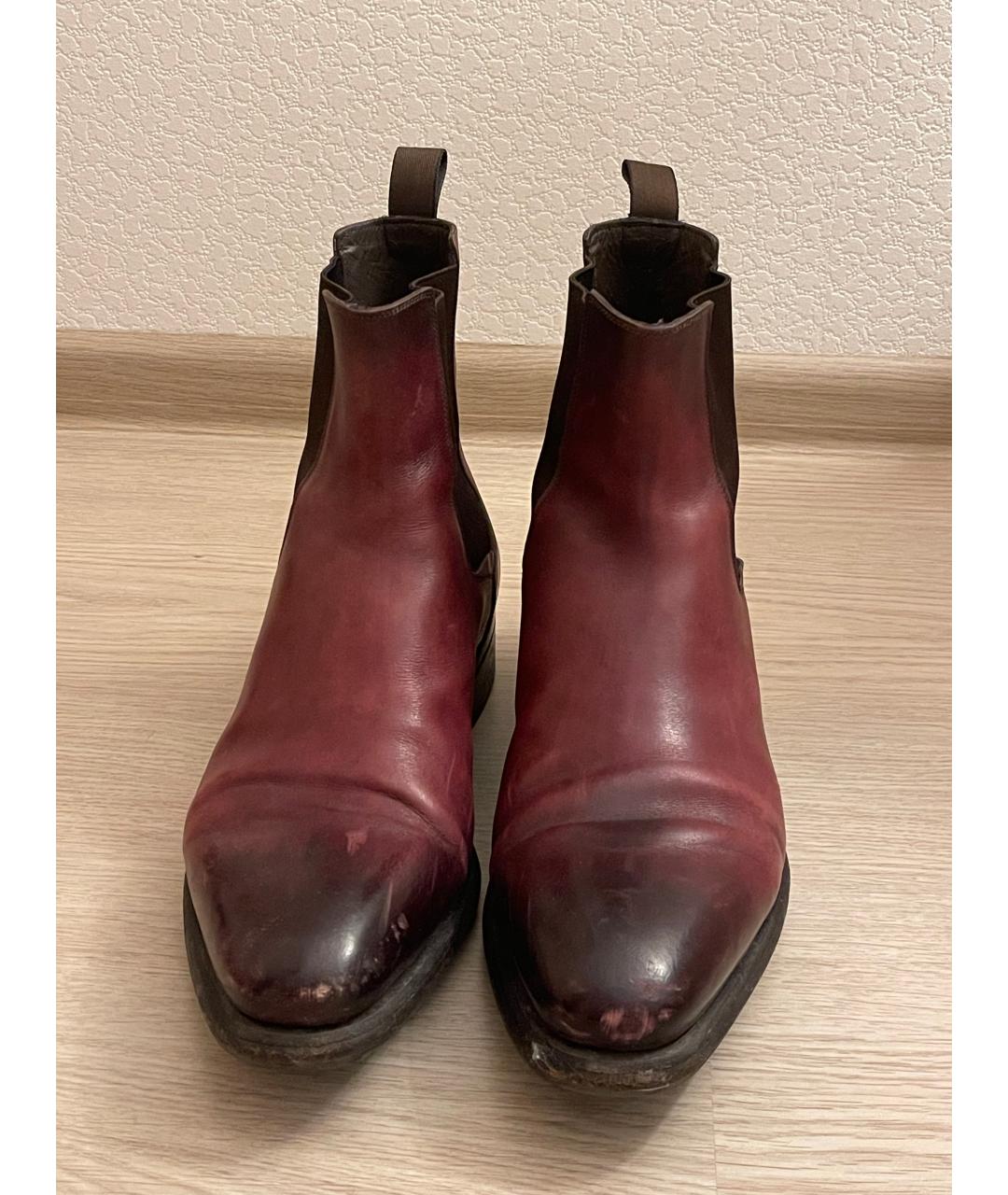 SANTONI Бордовые кожаные высокие ботинки, фото 2