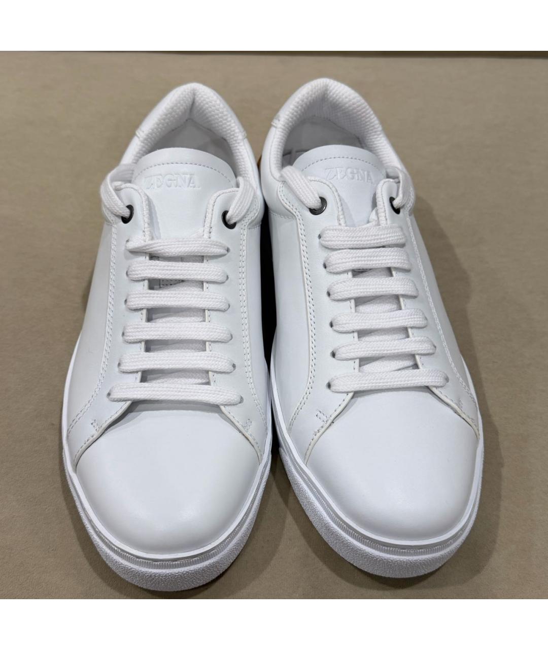 ZEGNA Белые кожаные низкие кроссовки / кеды, фото 2