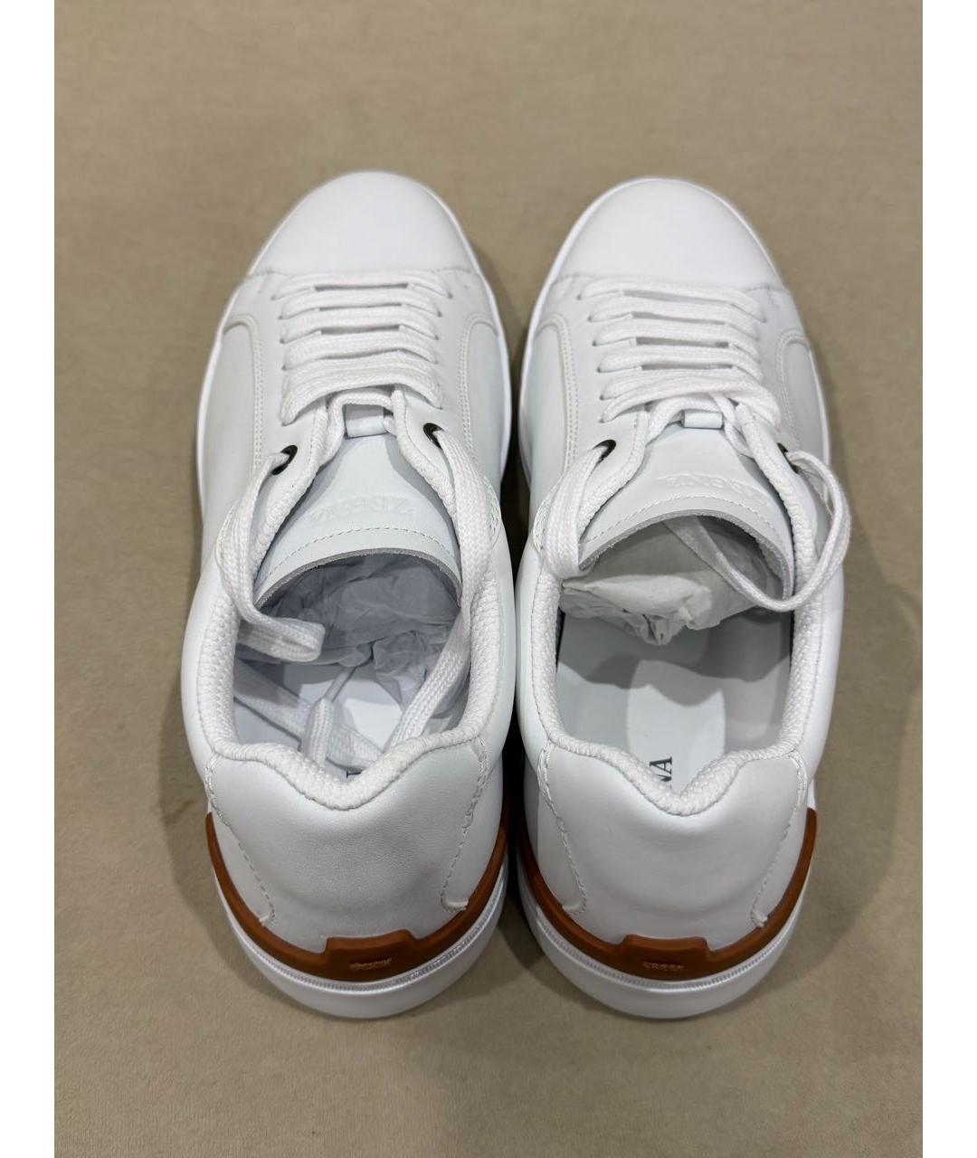 ZEGNA Белые кожаные низкие кроссовки / кеды, фото 3