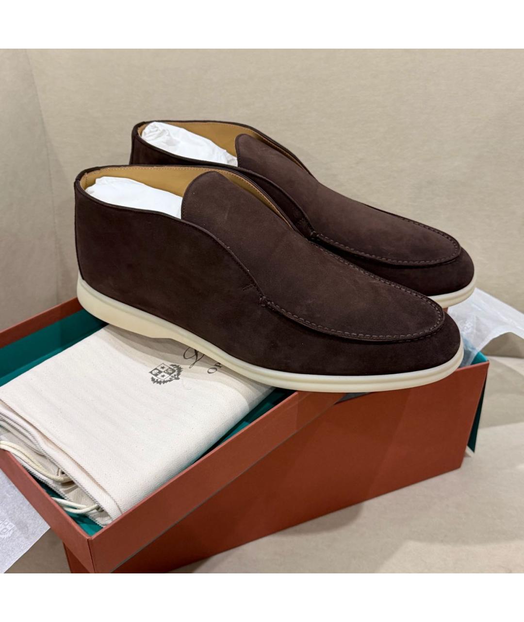 LORO PIANA Коричневые замшевые высокие ботинки, фото 5