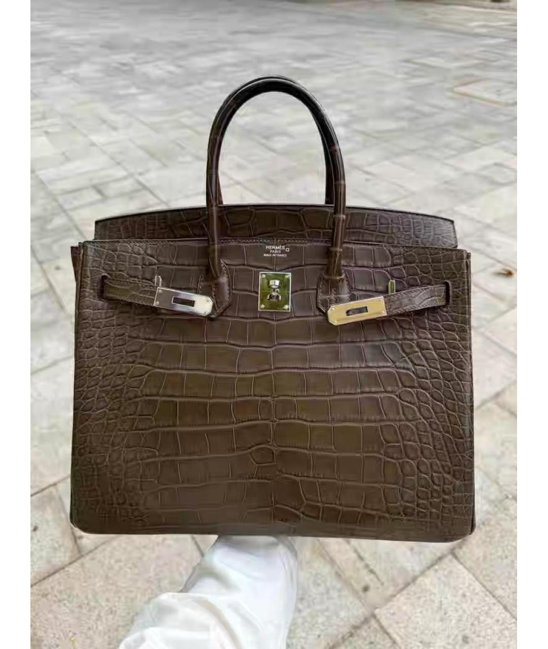 HERMES Коричневая кожаная сумка с короткими ручками, фото 6