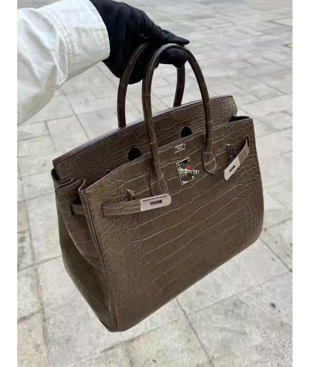 HERMES Коричневая кожаная сумка с короткими ручками, фото 5
