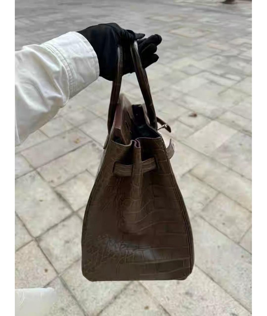 HERMES Коричневая кожаная сумка с короткими ручками, фото 3