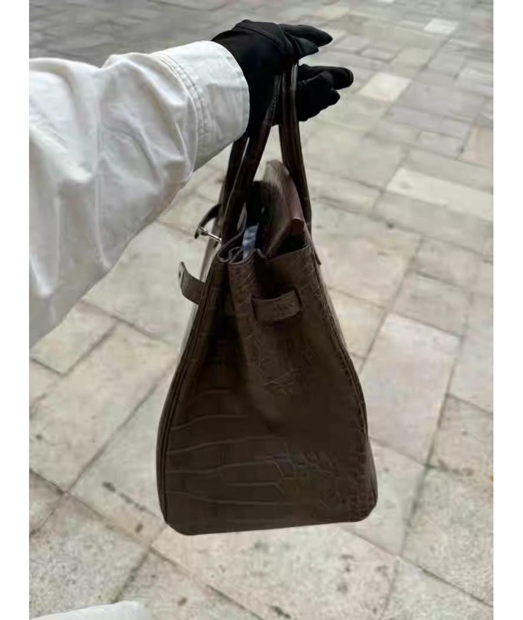 HERMES Коричневая кожаная сумка с короткими ручками, фото 4