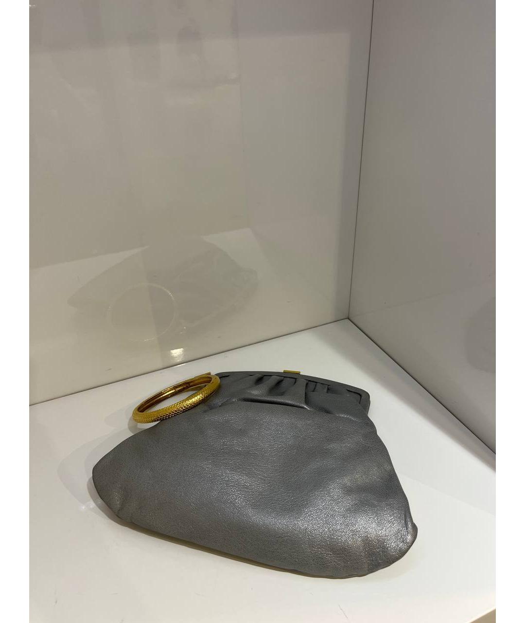 ROBERTO CAVALLI Серая кожаная сумка с короткими ручками, фото 3