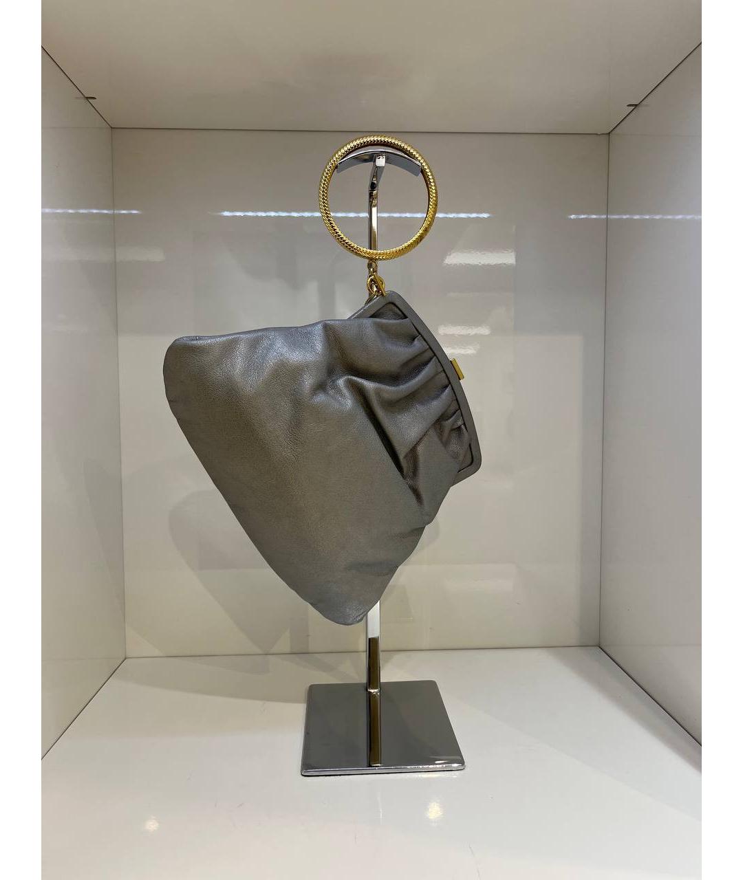ROBERTO CAVALLI Серая кожаная сумка с короткими ручками, фото 2