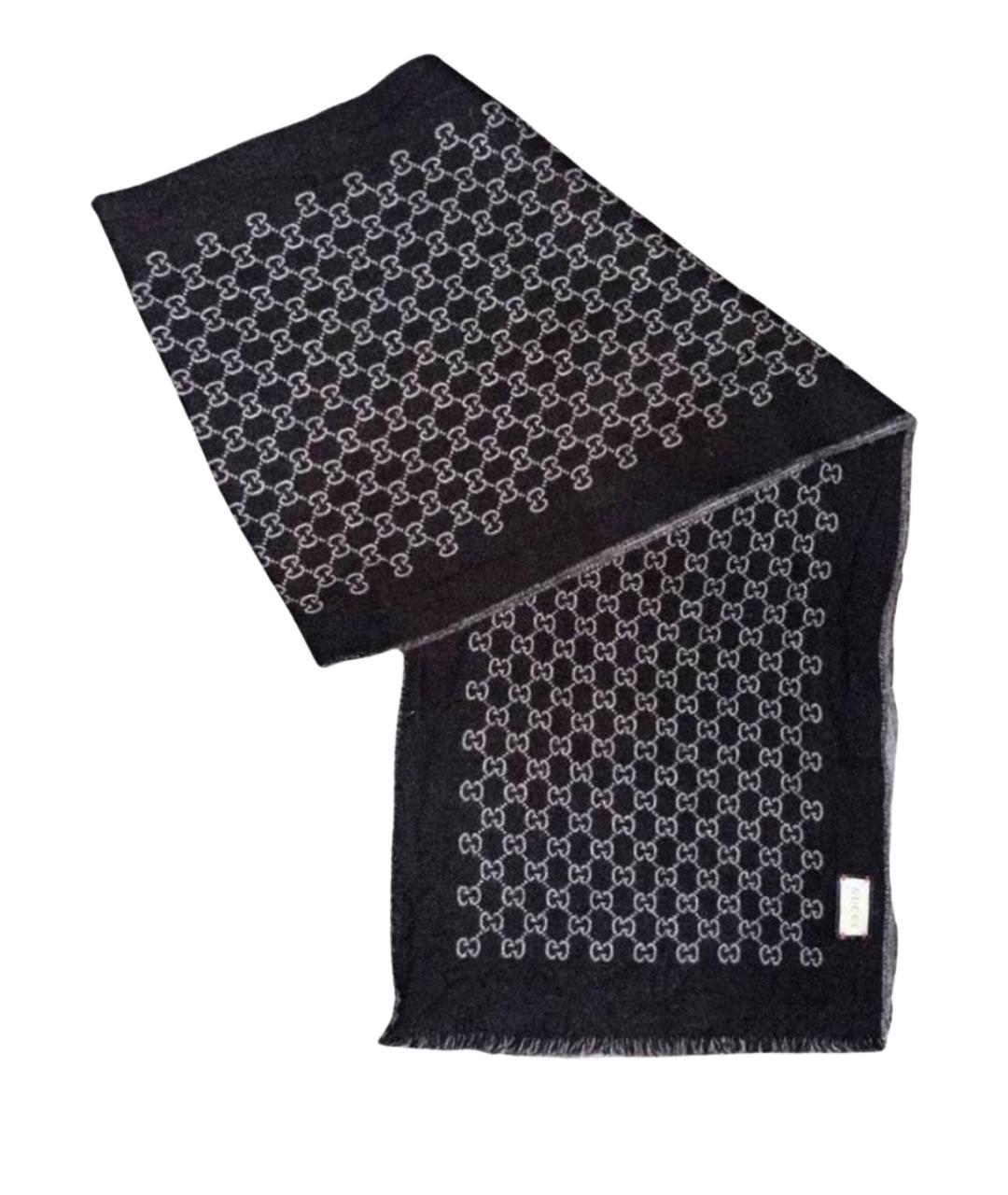 GUCCI Антрацитовый шерстяной шарф, фото 1