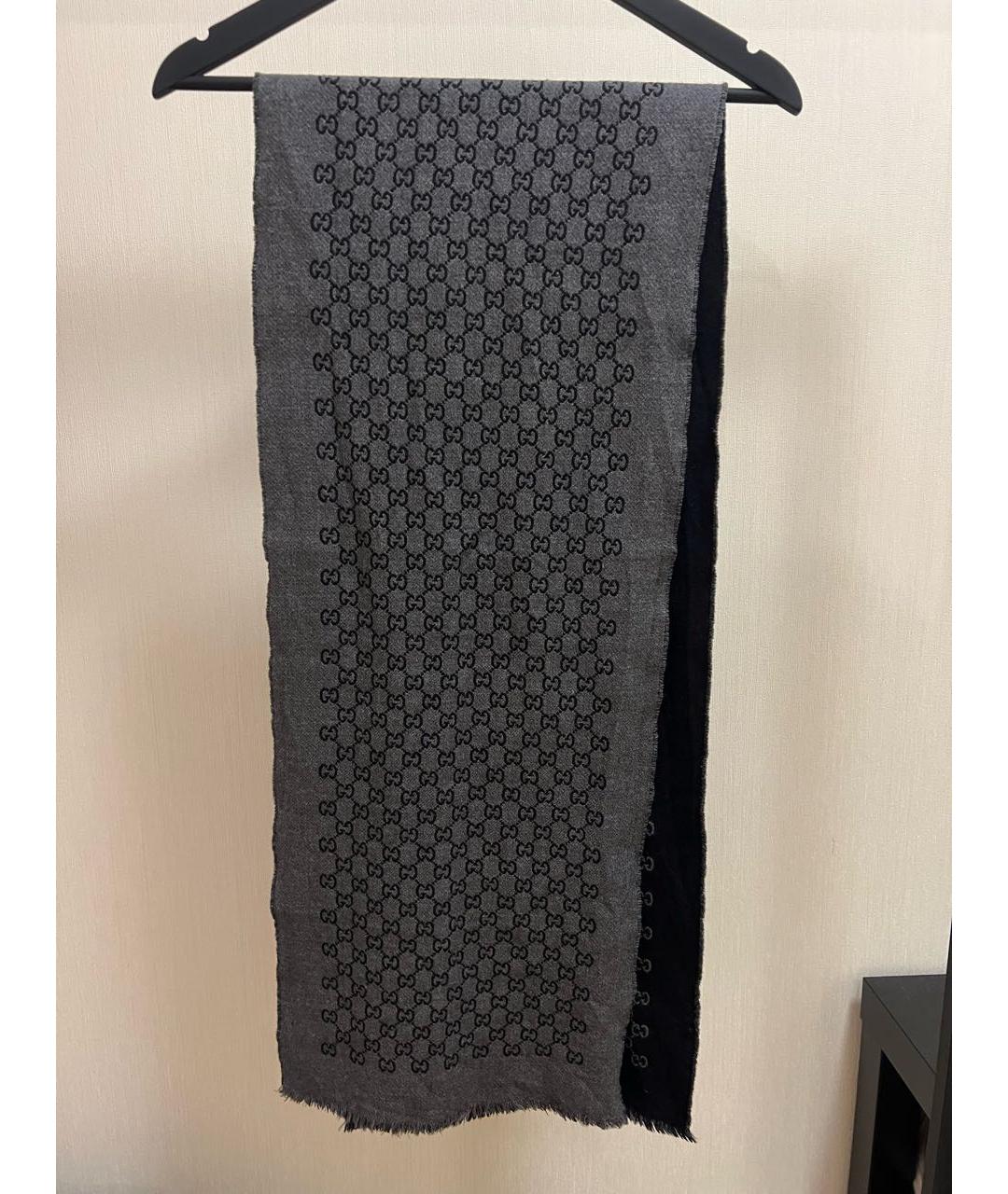 GUCCI Антрацитовый шерстяной шарф, фото 4