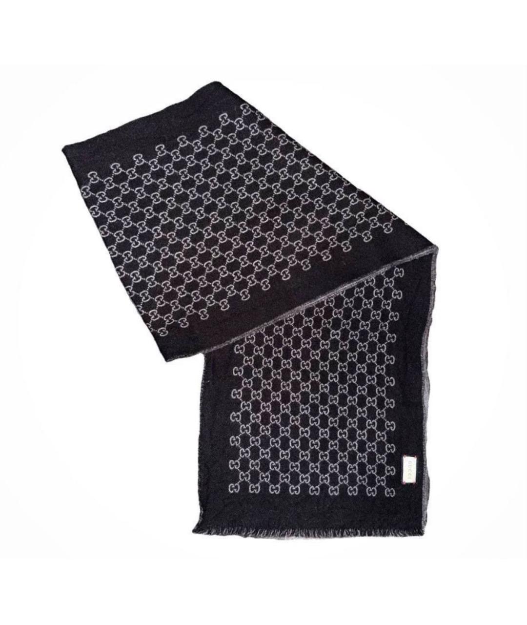 GUCCI Антрацитовый шерстяной шарф, фото 5