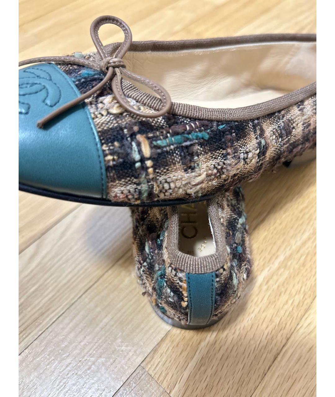 CHANEL Коричневые текстильные балетки, фото 5