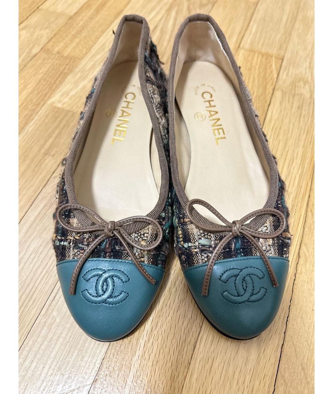 CHANEL Коричневые текстильные балетки, фото 6