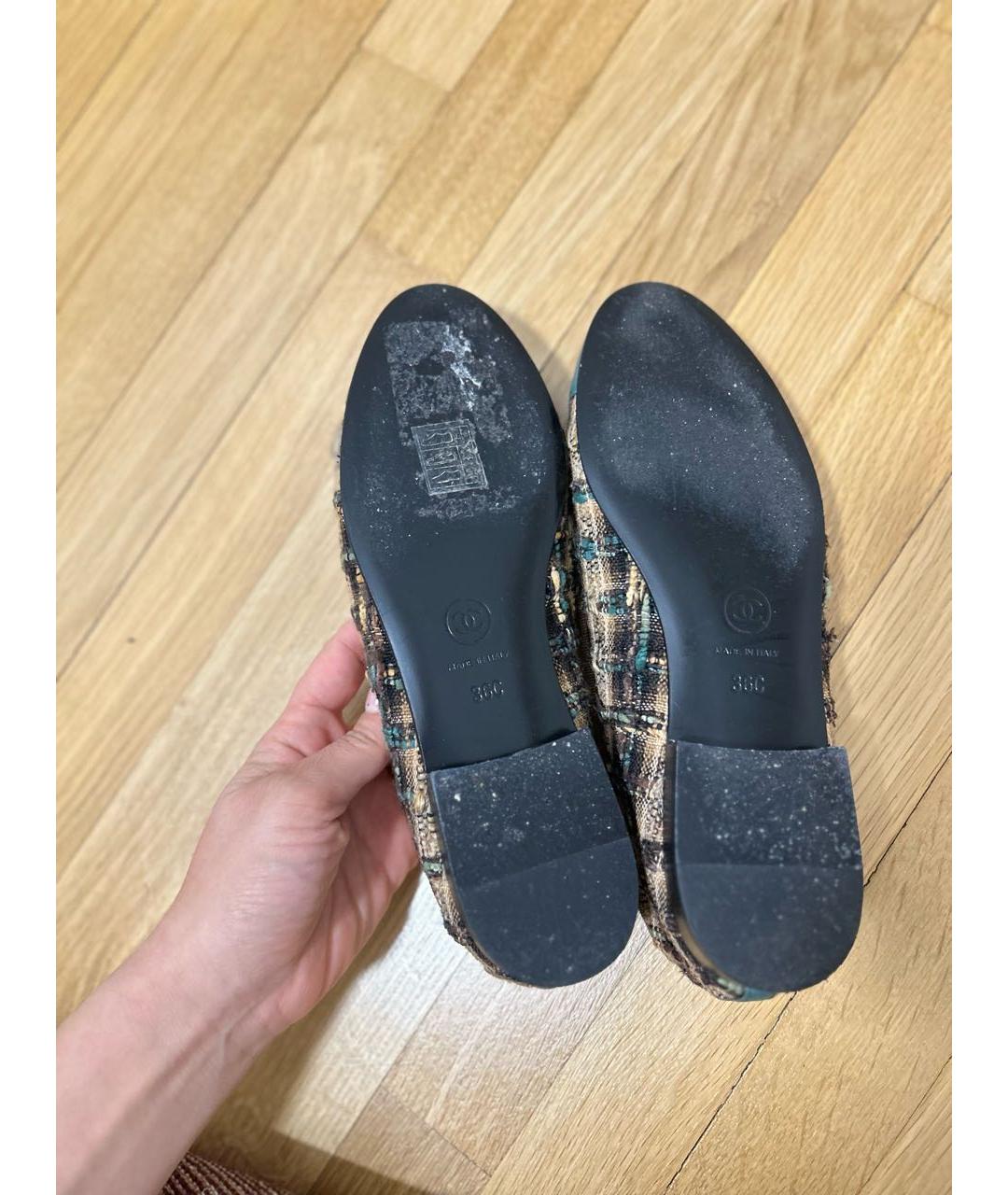 CHANEL Коричневые текстильные балетки, фото 7