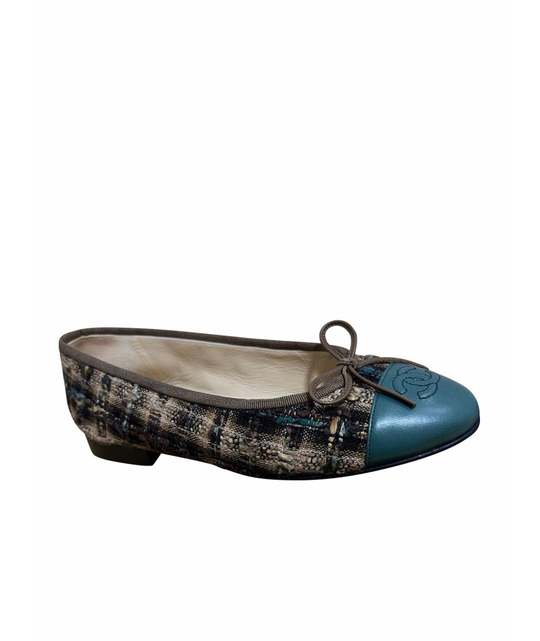 CHANEL Коричневые текстильные балетки, фото 1