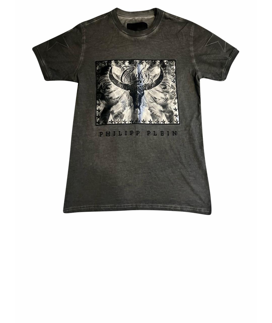 PHILIPP PLEIN Антрацитовая хлопковая футболка, фото 1