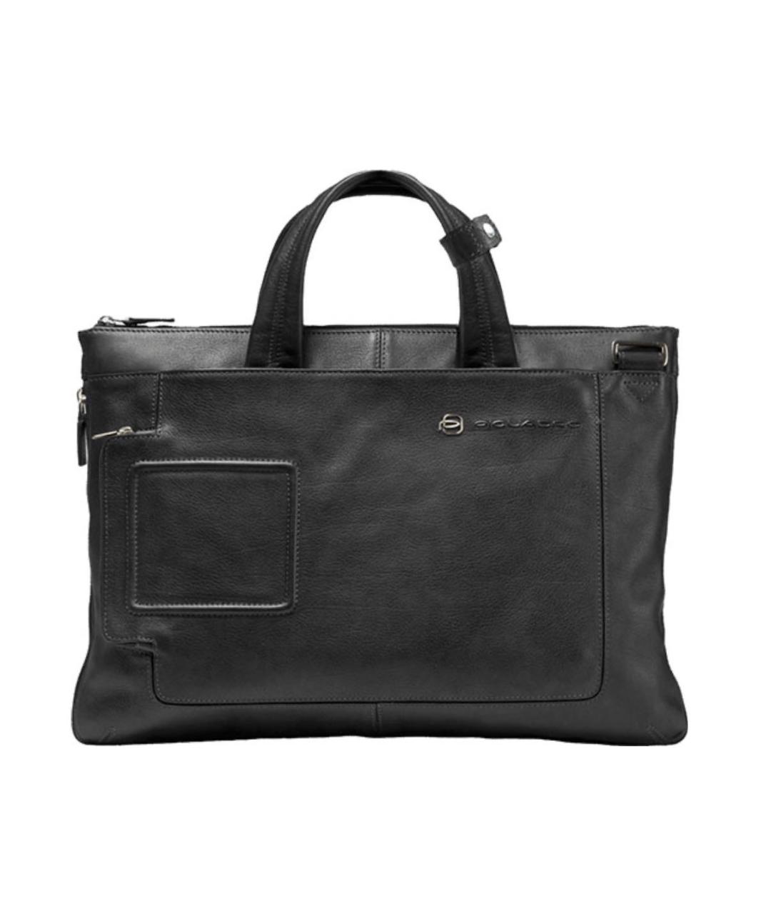 PIQUADRO Черный кожаный портфель, фото 1