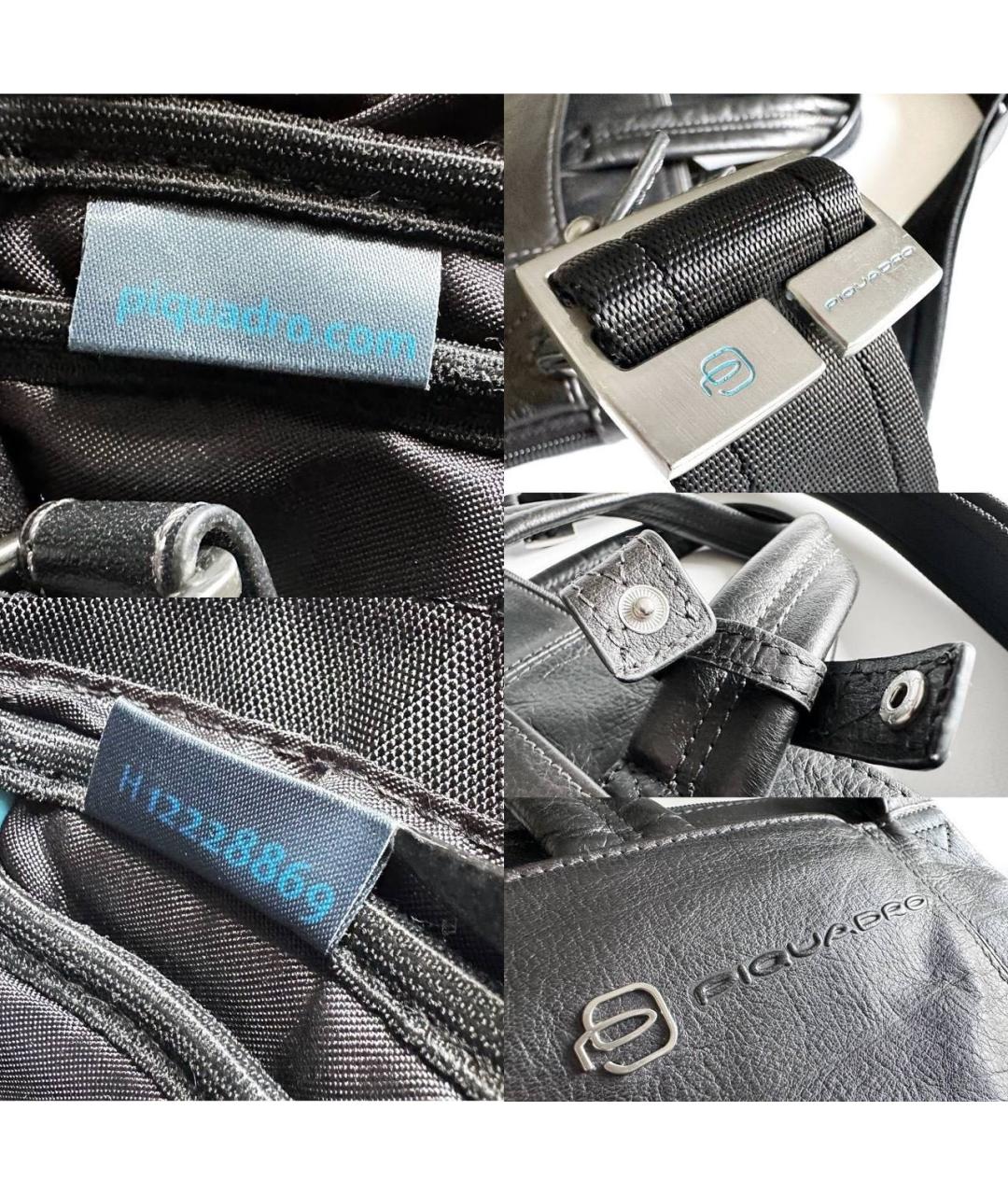 PIQUADRO Черный кожаный портфель, фото 4