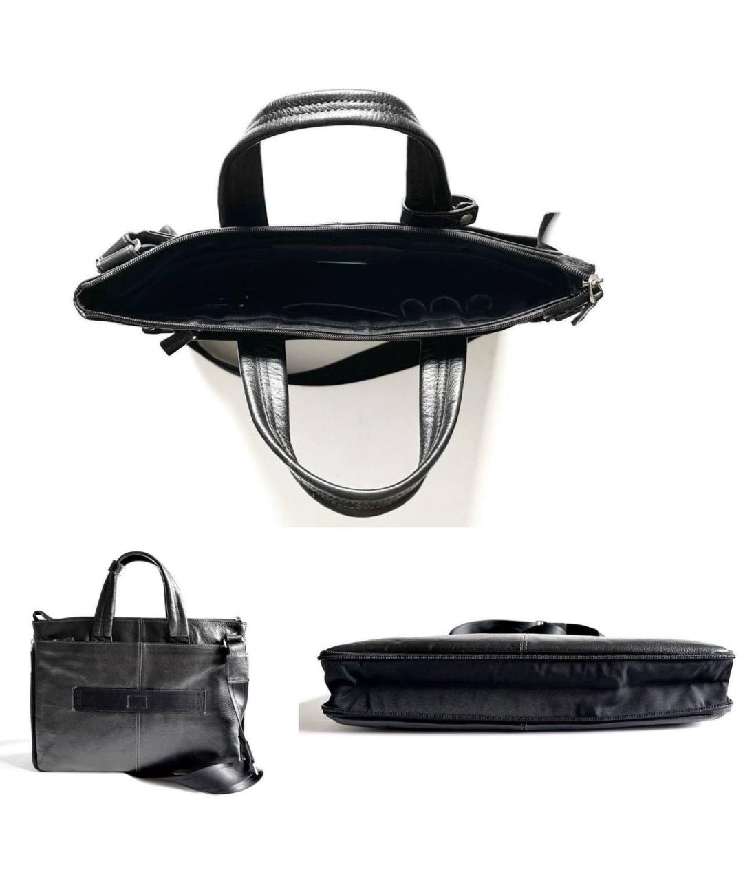 PIQUADRO Черный кожаный портфель, фото 3