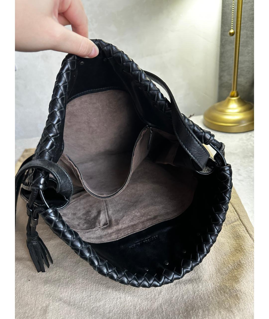 BOTTEGA VENETA Черная кожаная сумка через плечо, фото 9