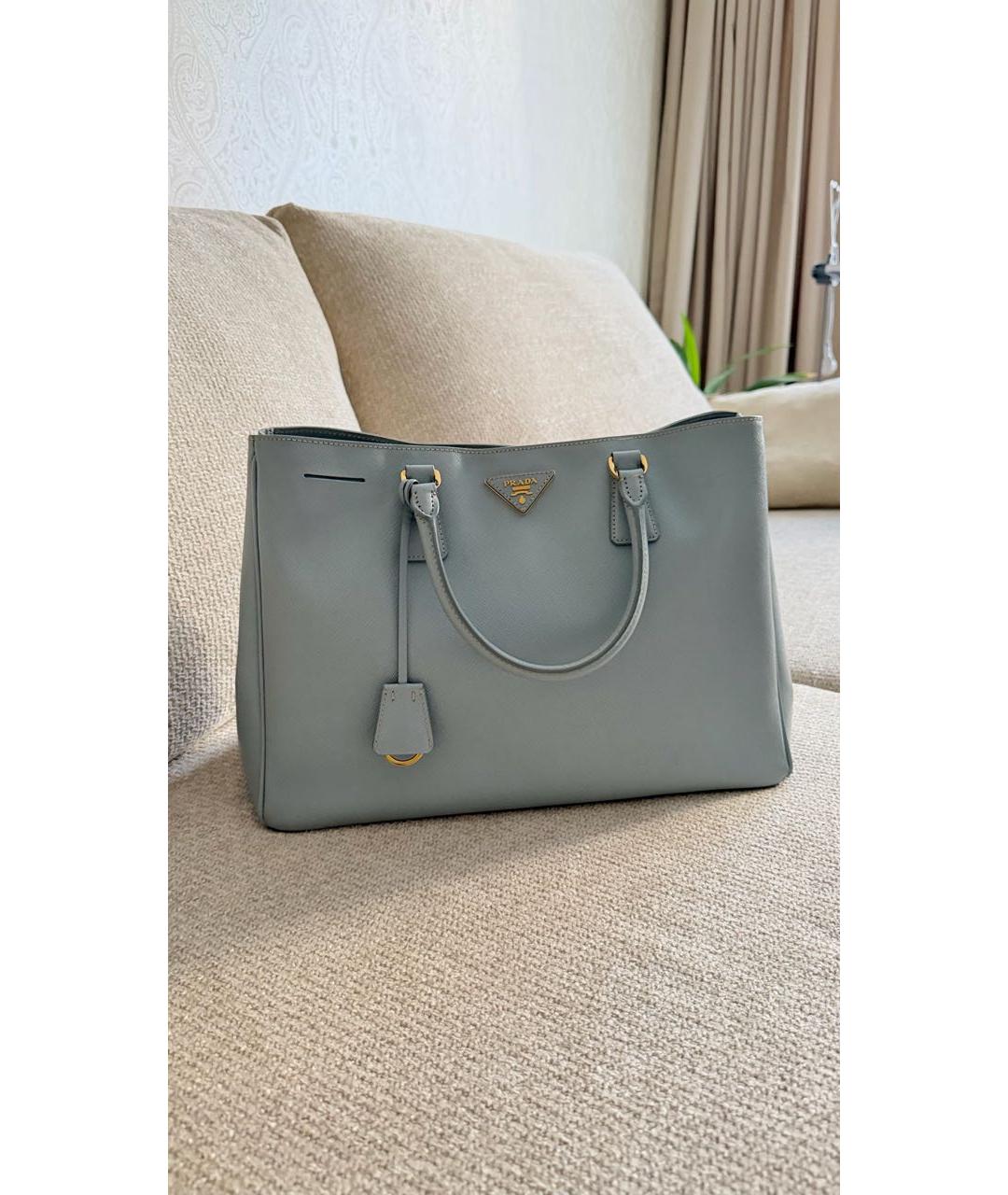 PRADA Голубая кожаная сумка тоут, фото 7