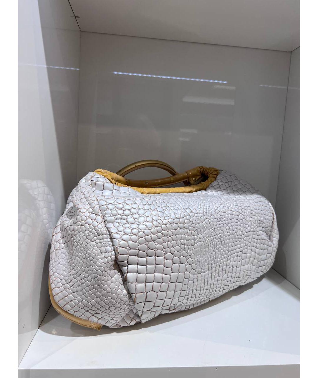 ROBERTO CAVALLI Белая кожаная сумка с короткими ручками, фото 2