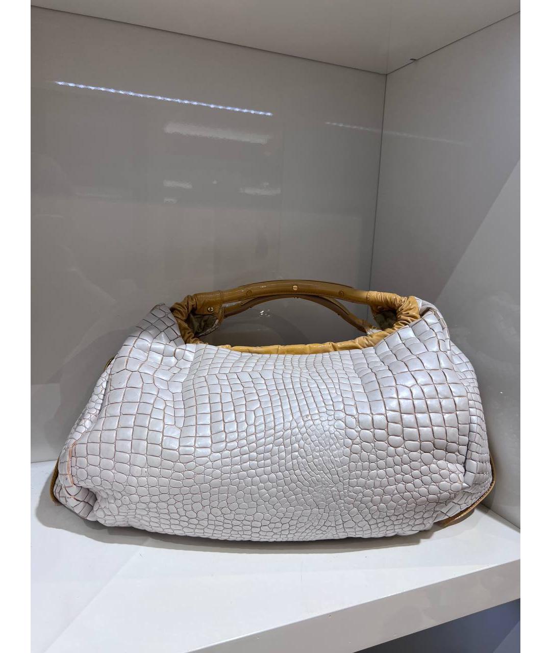 ROBERTO CAVALLI Белая кожаная сумка с короткими ручками, фото 4