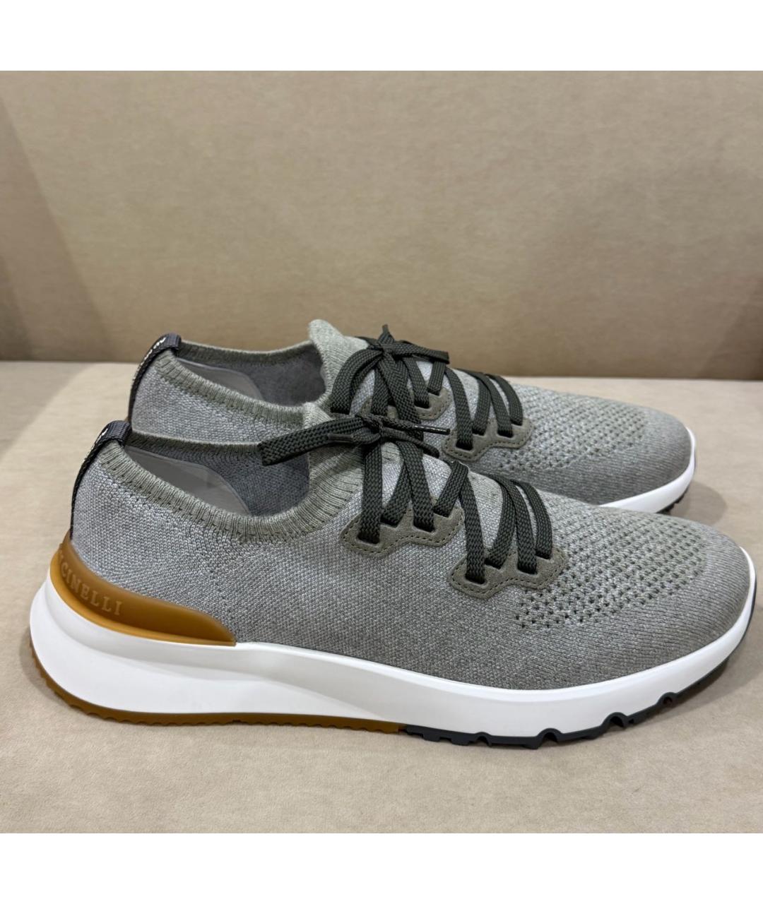 BRUNELLO CUCINELLI Серые текстильные низкие кроссовки / кеды, фото 7