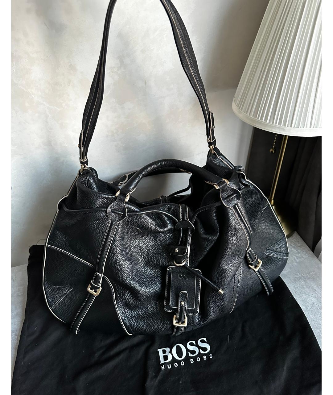 HUGO BOSS Черная кожаная сумка с короткими ручками, фото 6