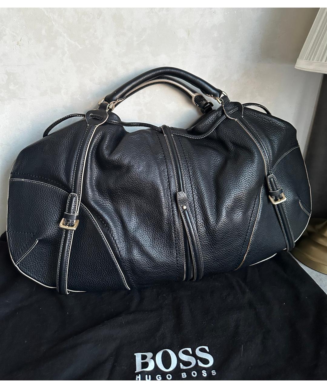HUGO BOSS Черная кожаная сумка с короткими ручками, фото 3