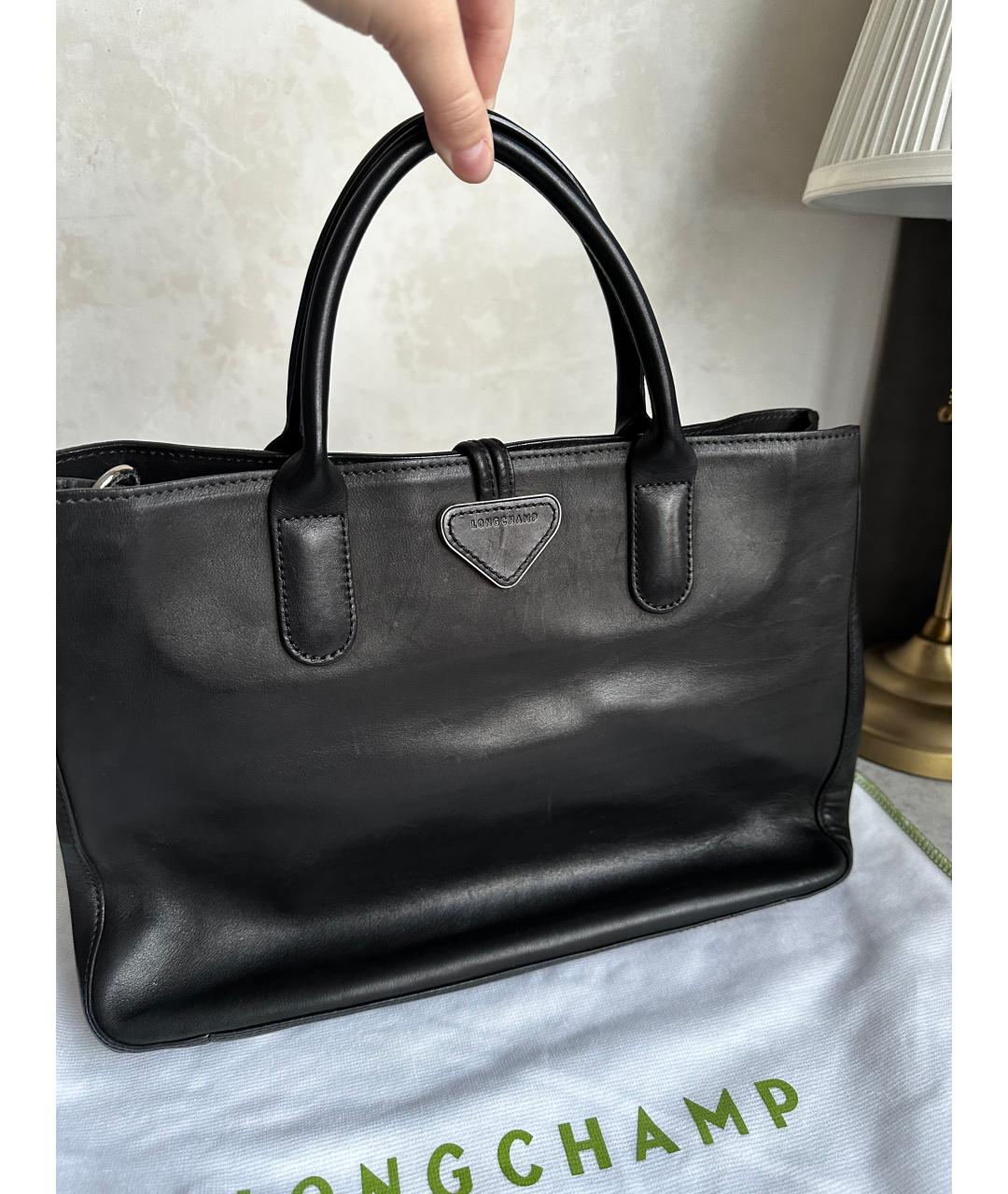 LONGCHAMP Черная кожаная сумка с короткими ручками, фото 3