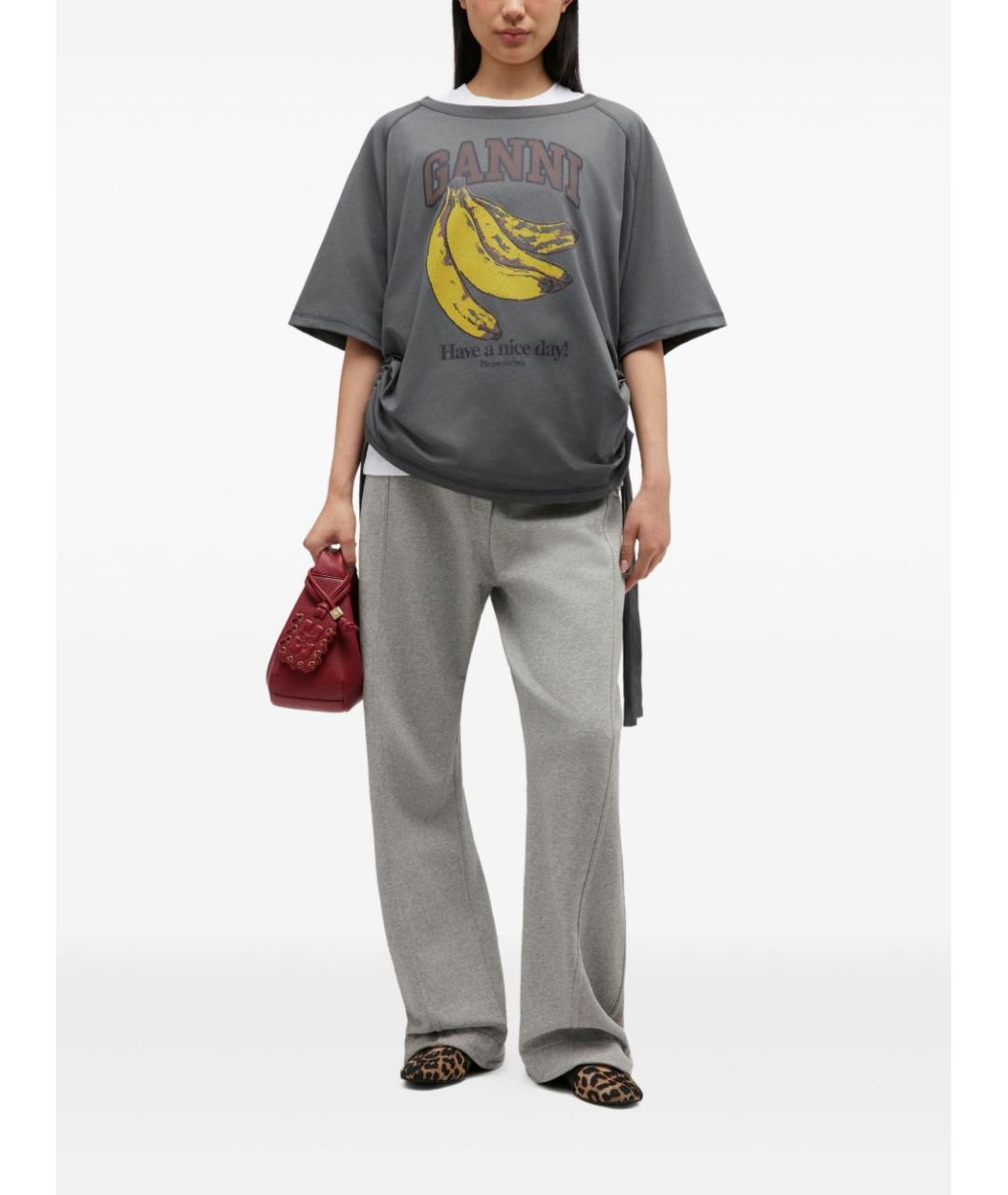 GANNI Серая хлопковая футболка, фото 4