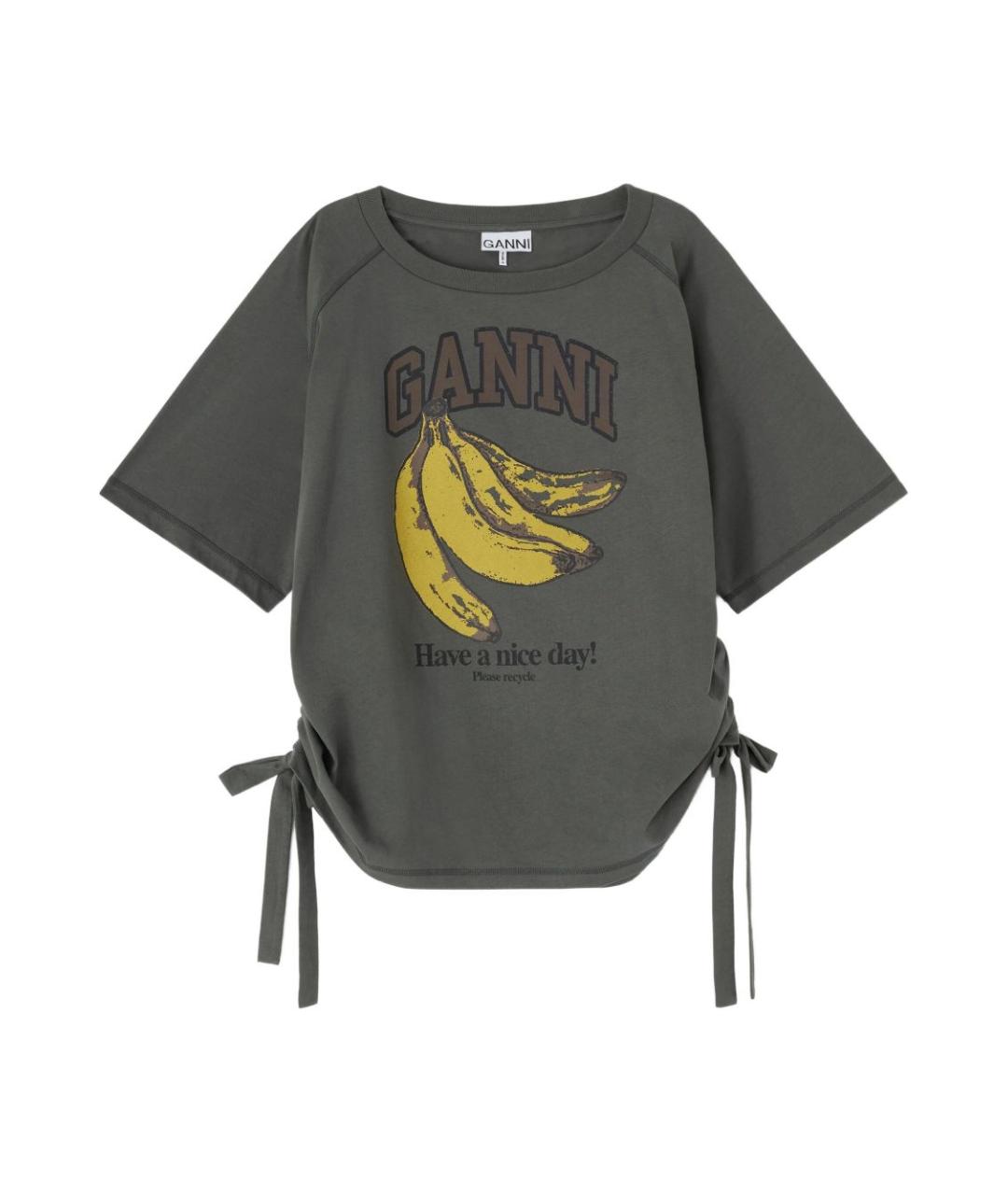 GANNI Серая хлопковая футболка, фото 1