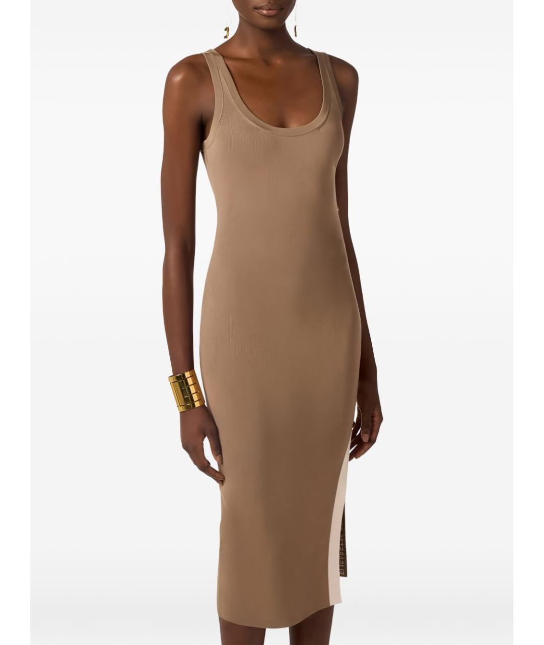 ELISABETTA FRANCHI Бежевое вискозное повседневное платье, фото 3