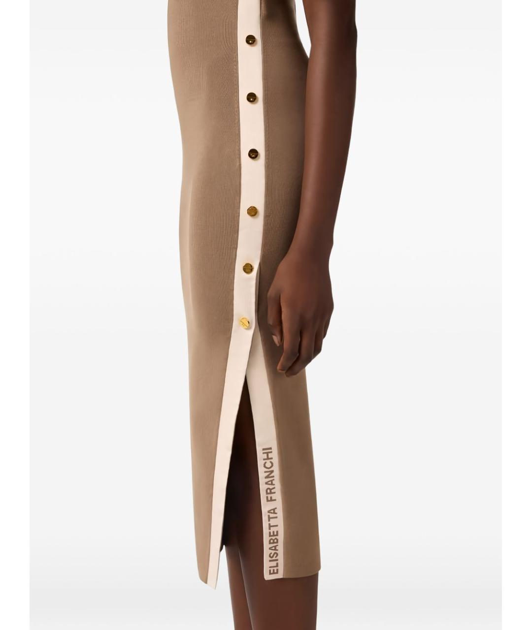 ELISABETTA FRANCHI Бежевое вискозное повседневное платье, фото 4