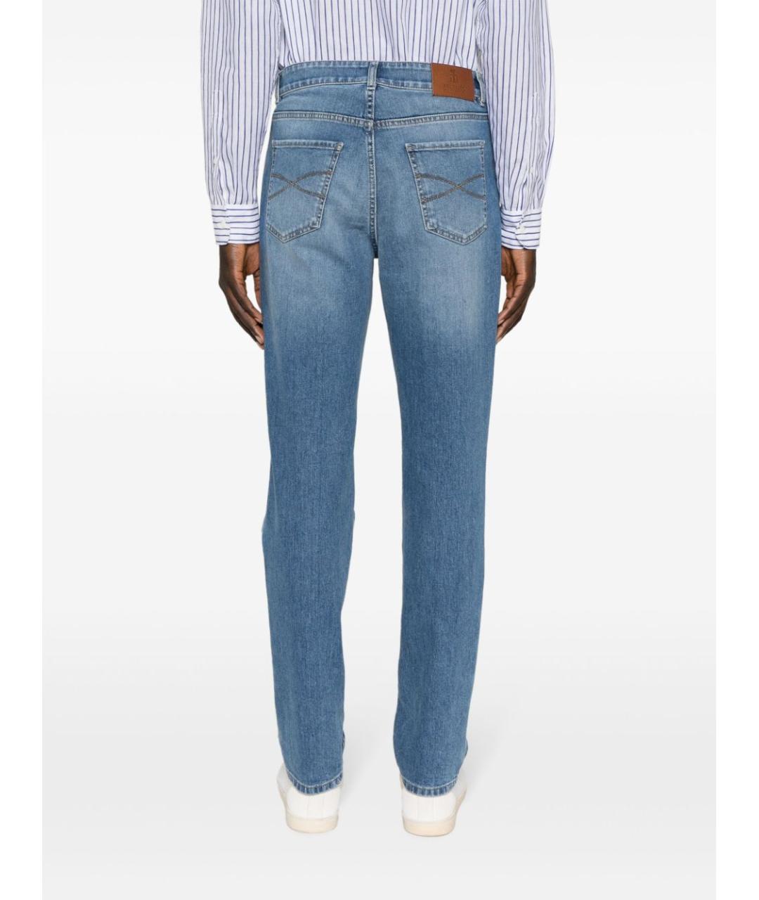 BRUNELLO CUCINELLI Голубые хлопко-эластановые прямые джинсы, фото 2