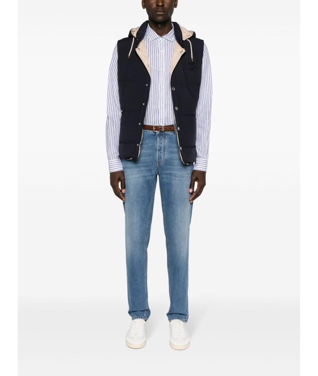 BRUNELLO CUCINELLI Голубые хлопко-эластановые прямые джинсы, фото 5